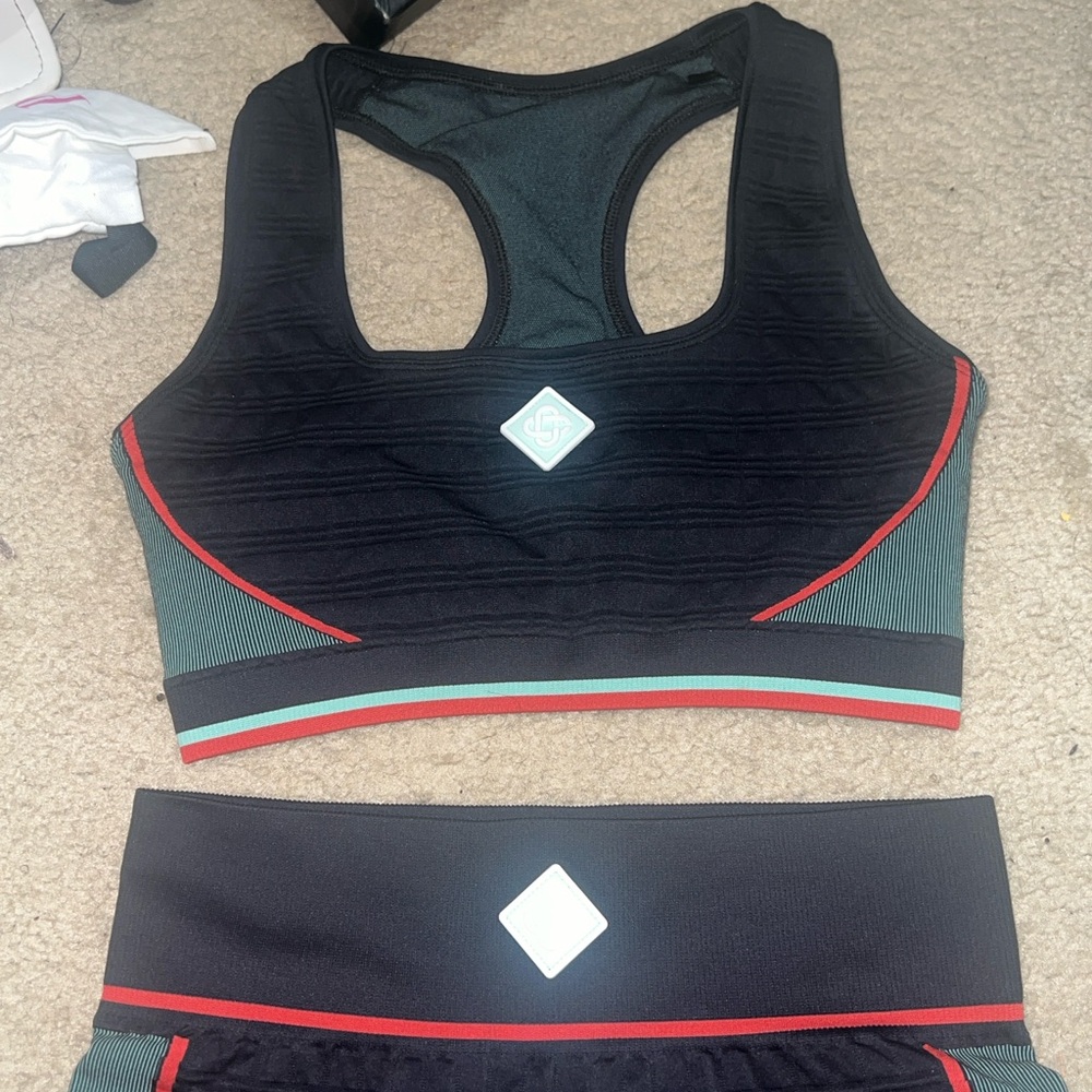 Casablanca Black and Red Sports Bra and Shorts Set